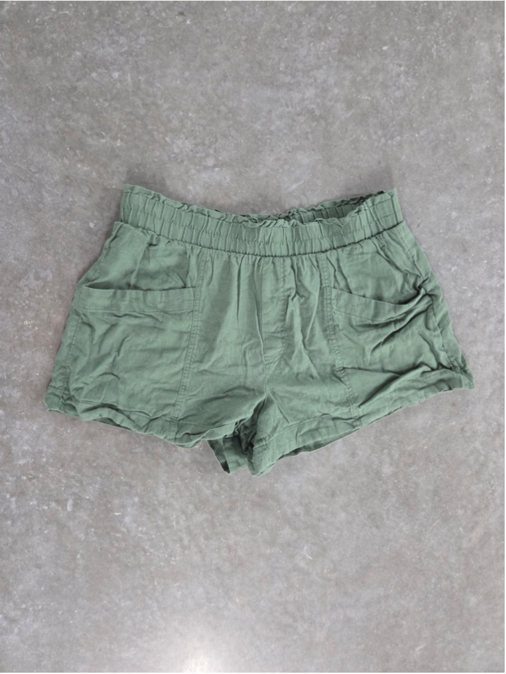 A New Day Women's Olive Green Elastic-Waist Shorts Linen Blend Summer Size L